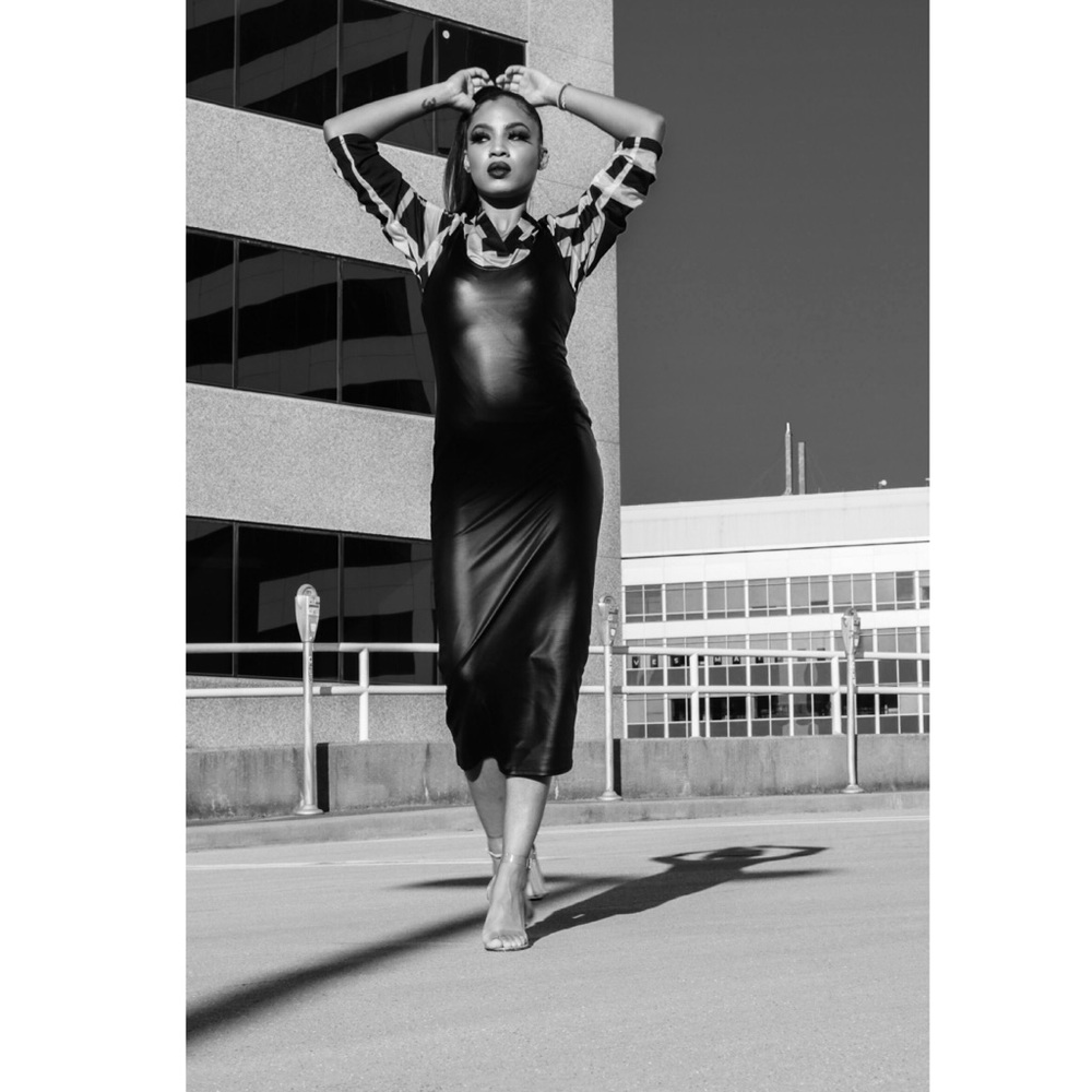 Black leather dress